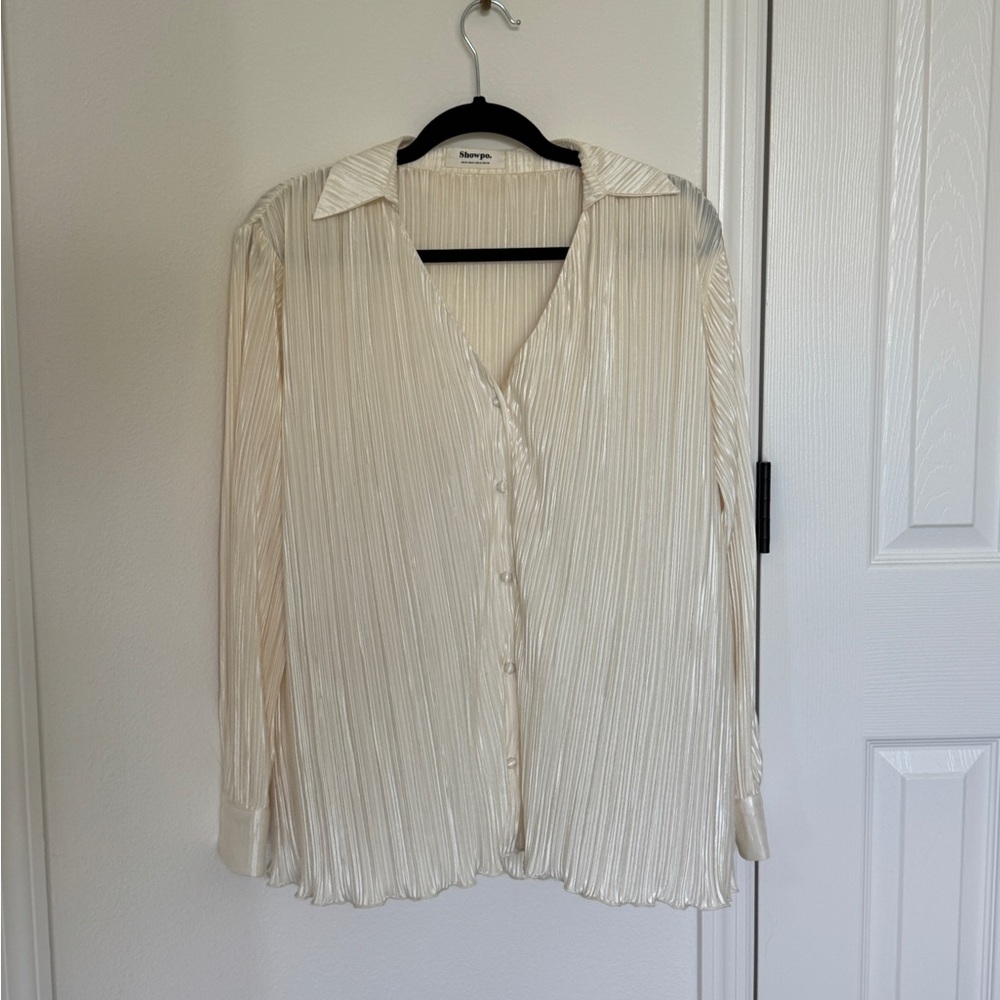Showpo Cream/ off white Button Down Pleated Shirt